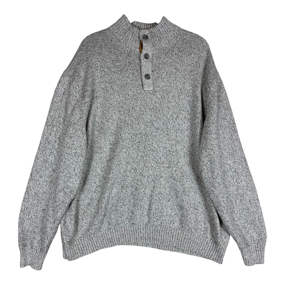 IZOD Sweater Mens Big 3X Gray Mock Neck Henley Knit Pullover Heavyweight